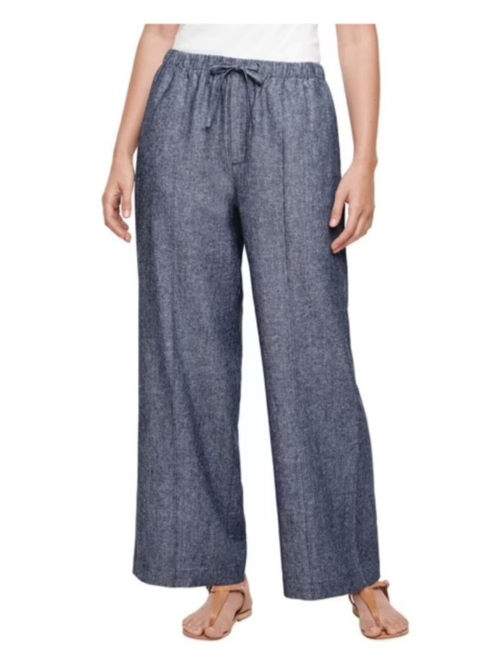 Gap Women's Linen Blend Wide Leg Stretch Pants Light Blue Size Small Coastal